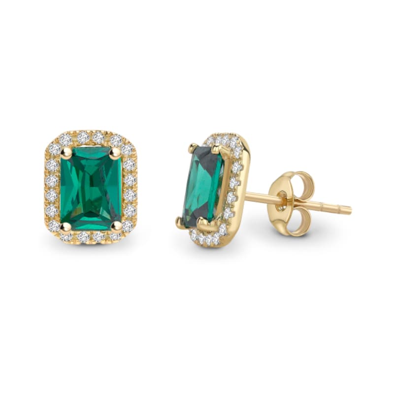 Emerald Halo Stud Earrings