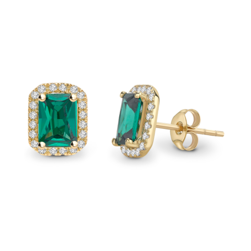 Emerald Halo Stud Earrings